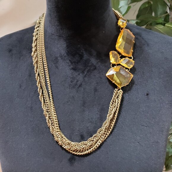 Womens Fashion Gold Tone Wheat Chain Rhinestone Collar Necklace W/ Spring Ring - Picture 1 of 8
